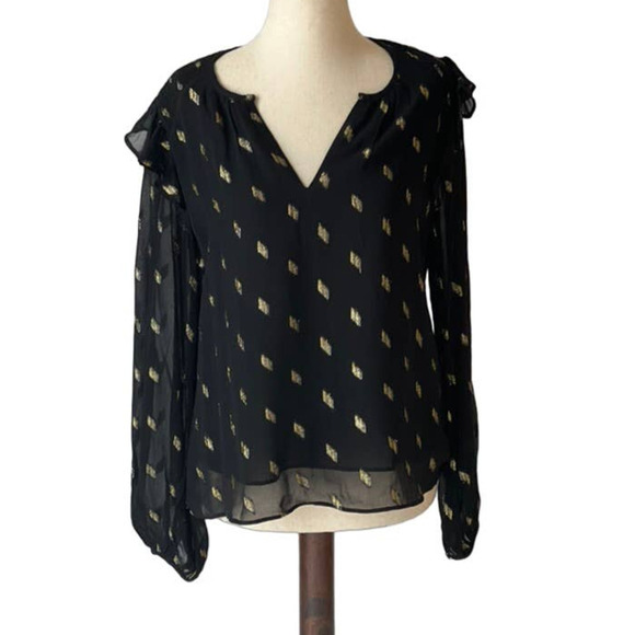 Whistles Metallic Dobby Top in Black and Gold - Picture 3 of 16